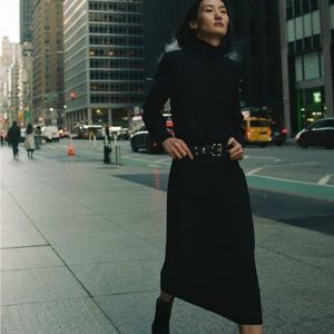 Zara High Collar black MIDI Dress